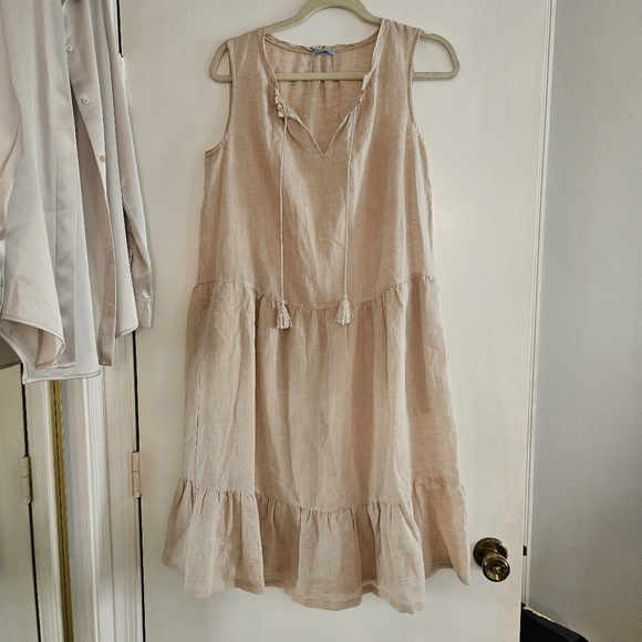 J McLaughlin Christa Linen Tassel Tiered Shift Dress Small Tan - Picture 2 of 12
